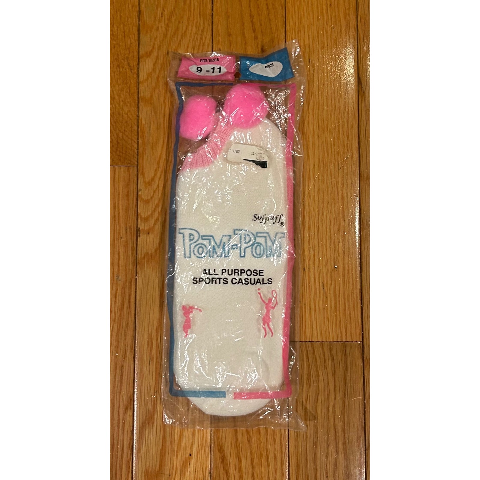 Vtg Deadstock 70s Pom Pom Socks In Original Pkg Pink Tennis, Golf, Athletic Sock